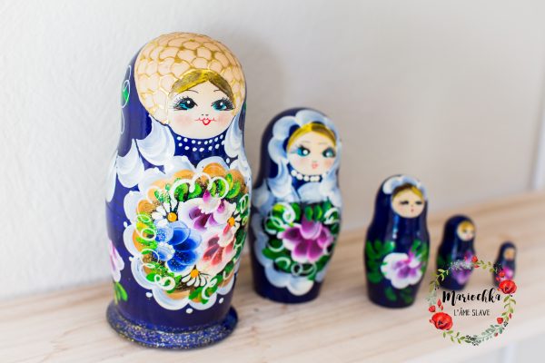 Matriochka moyenne bleue et dorure
