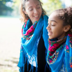 foulard duo mere fille turquoise