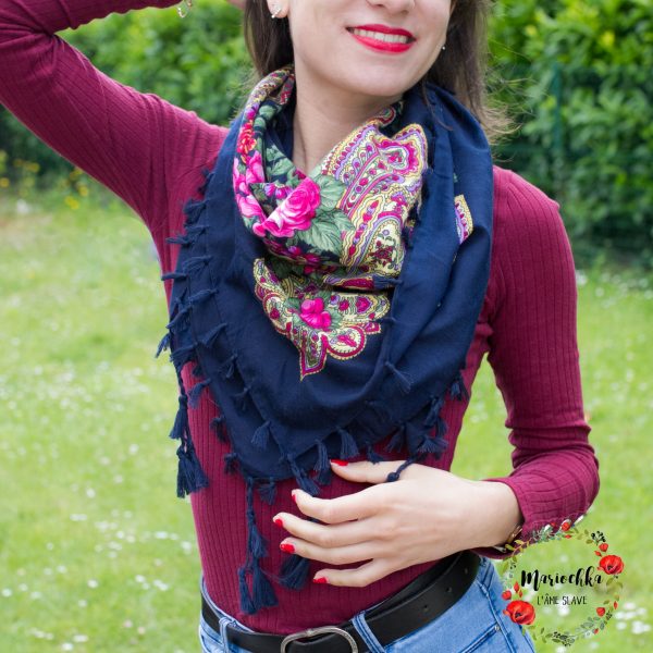 Foulard slave bleu marine fleuri